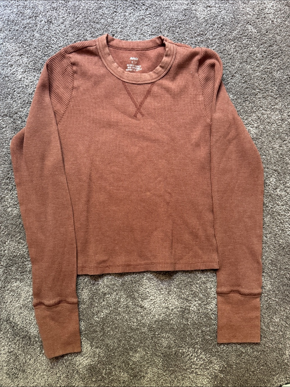 aerie women’s Rust/Brown long sleeve Waffle Knit Crewneck Size S